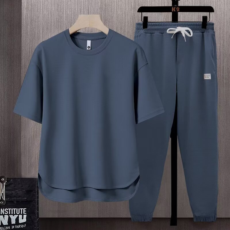Men's Minimalist Sportswear Set - Breathable Pure Color T-Shirt And Lounge Pants For Casual Street Style_viptrois.com