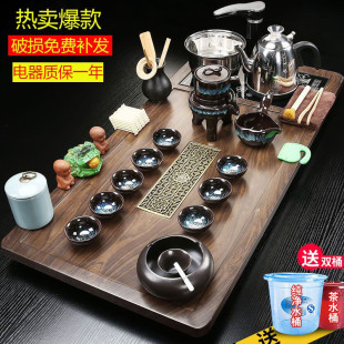 Household Purple Sand Kung Fu Tea Set Solid Wood Tea Tray Integrated suit Automatic Water Sheung Induction Cooker Kettle Tea Table Complete Set