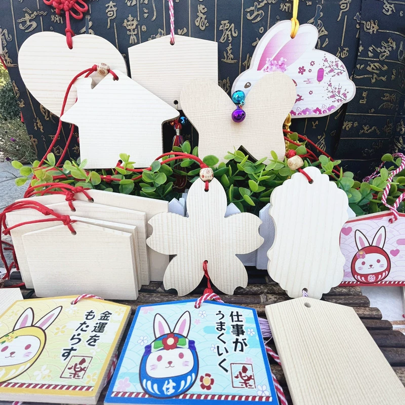 Японская карточка желаний Омамори, деревянный знак мира, подвесное деревянное украшение из массива дерева, печатаемый логотип