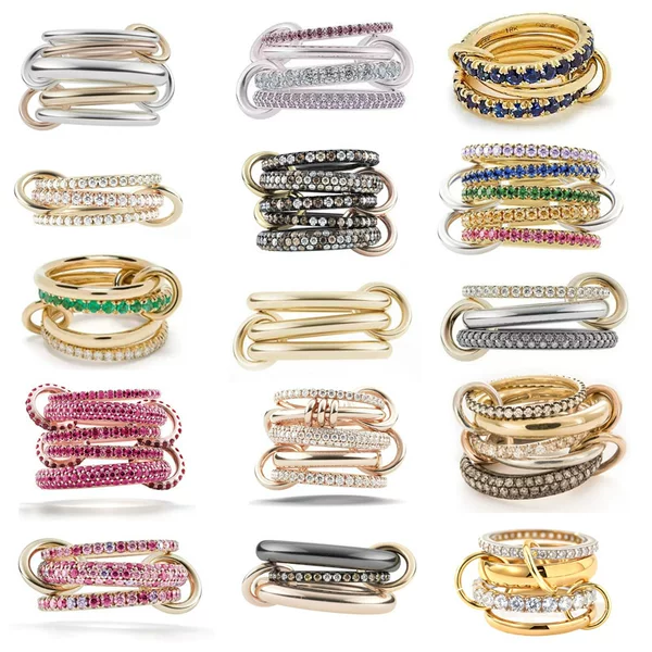 Amazon Interlocking Stacked Multi-Layer Stainless Steel Rings European and American Cross-Border Jewelry Copper Zircon Interlaced Hand Jewelry
