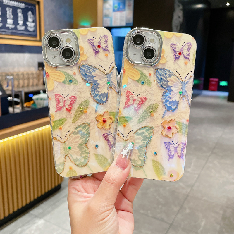 Amarillo Fondo colorido mariposa Apple 15ProMax nuevo Apple 15 teléfono caso para IPhone14/13/12 mujeres