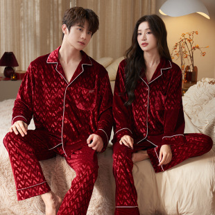 Pajamas Couple Wedding Newlywed Women Red Autumn and Winter Golden Velvet Light Luxury Men's High-end Wedding Newlywed suit