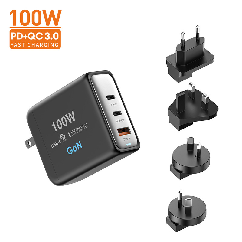 100W gallium nitride charger PD fast charge GaN suitable for Apple Macbookpr mobile phone multi-port charging plug 100W gallium nitride charger PD fast charge GaN suitable for Apple Macbookpr mobile phone multi-port charging plug