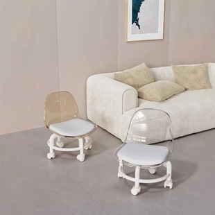 Universal Wheel Acrylic Transparent Stool Silent Beautiful Stitched Low Stool Children's Stool with Baby Step Stool Cyber Celebrity Small Chair Pulley