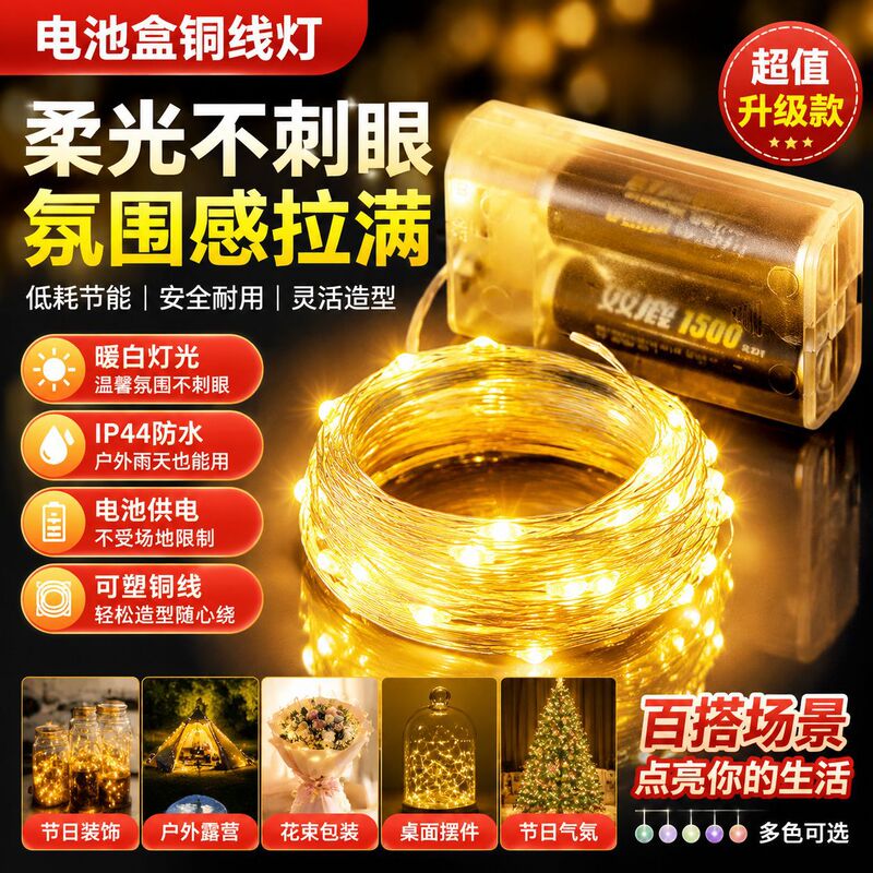 Christmas decoration LED copper wire string lights indoor decorative lights with battery box camping ambiance lights bobo ball Christmas decoration LED copper wire string lights indoor decorative lights with battery box camping ambiance lights bobo ball