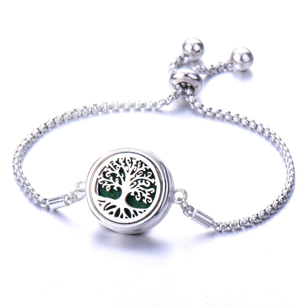 1 Piece Simple Style Round Lucky Tree Titanium Steel Alloy Chain Aromatherapy Unisex Bangle display picture 3