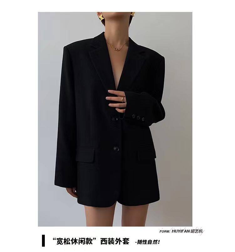 Áo blazer nữ dáng suông cổ vest hai nút tay dài phong cách Hàn Quốc — Màu đen [mẫu chất lượng cao], Nâu, màu xanh đậm, màu xám đậm chi tiết 7