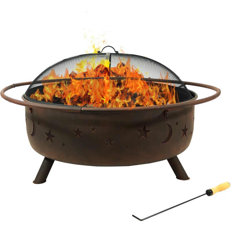 Large Outdoor Fire Pit with Wooden Burning Structure, Round Flame Screen, Built-In Grate, and Garden Heating Capabilities Large Outdoor Fire Pit with Wooden Burning Structure, Round Flame Screen, Built-In Grate, and Garden Heating Capabilities
