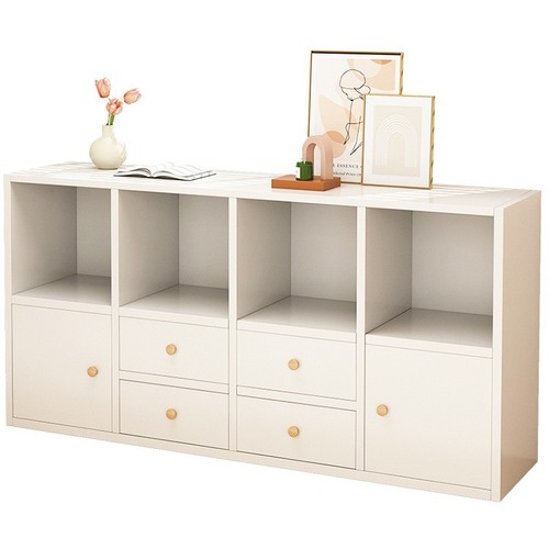 Bookshelf with door, floor-standing household simple lattice cabinet storage rack, living room storage cabinet, free combination low bookcase