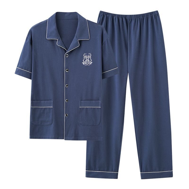 Pijama de algodón para hombre primavera y otoño pantalones de manga corta chaqueta de solapa traje simple