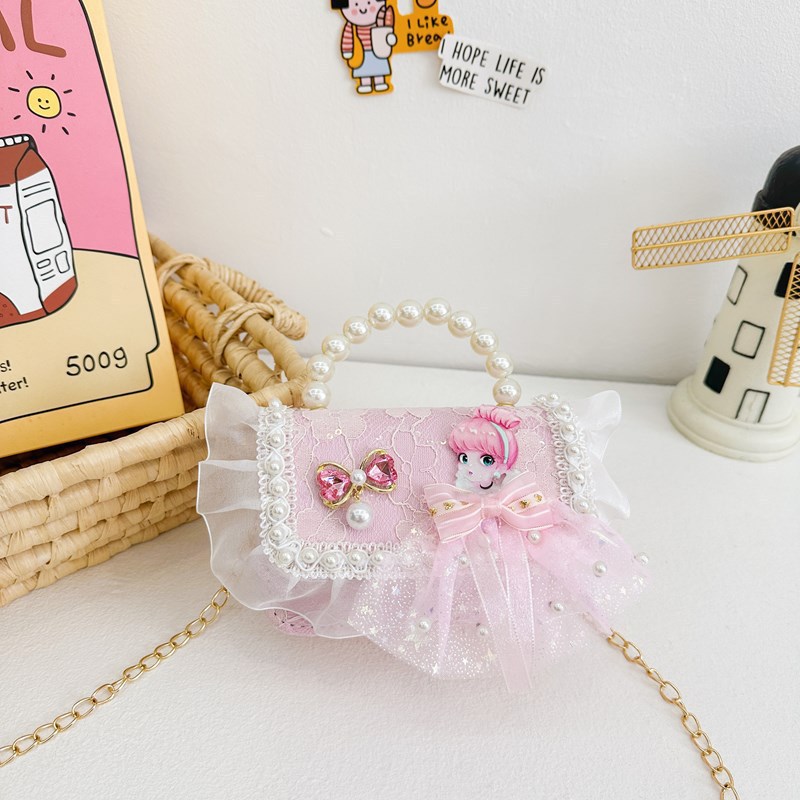 Bolso para niños 2024 nuevo lindos bolso de niña bolso accesorios de princesa de estilo extranjero bolso de cadena de perlas de fragancia