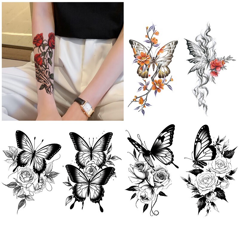 New black butterfly owl sunflower in stock wholesale cross-border suit water transfer simulation temporary tattoo sticker