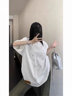 夏季新款100%纯棉圆领短袖t恤女可爱卡通KT猫设计烫钻印花上衣ins