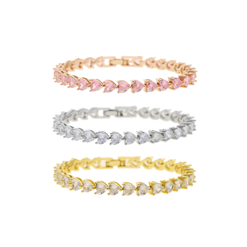 Daily, Street Occasion Copper Material Heart Shape Pattern Hip-hop Heart Shape Copper Inlay Zircon Tennis Bracelet