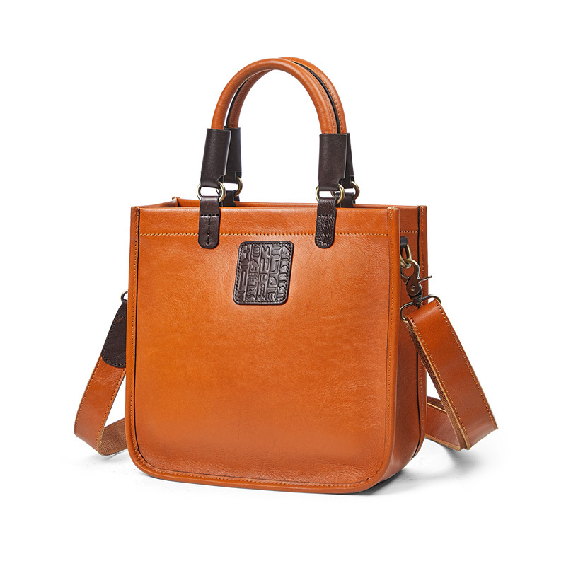 Genuine Leather Bag for Women 2025 New Retro First-Layer Cowhide Simple Contrasting Color Shoulder Bag Crossbody Bag Satchel Mother-In-Law Bag