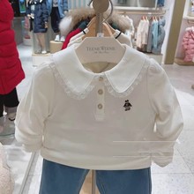 G24夏款 韩版童装国内专柜外贸尾单女童花边娃娃领针织长袖衬衣TT