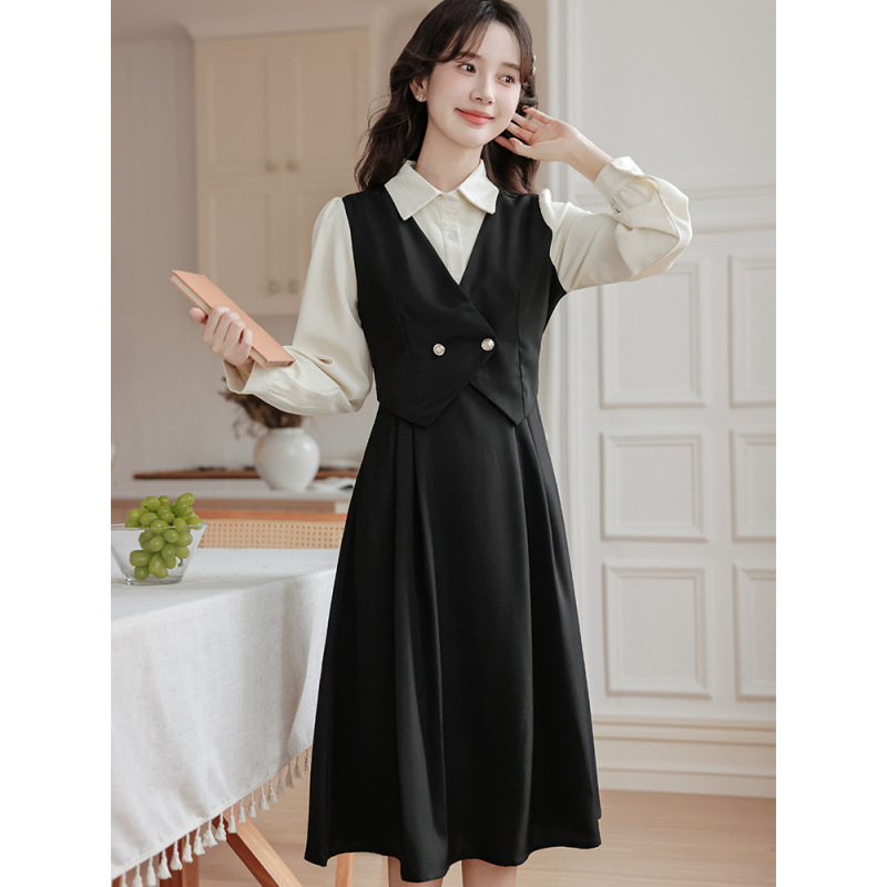 UGC interview costume teachers wear women's autumn fake two small temperament French formal occasions dress