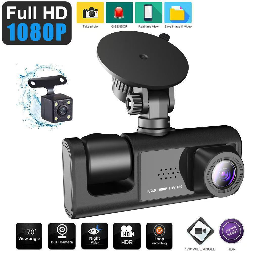 Cross-border 2inch Screen Wi-Fi Dashcam 3-Channel HD 1080P Three-Lens Parking Monitor with Night Vision for Vehicle Use