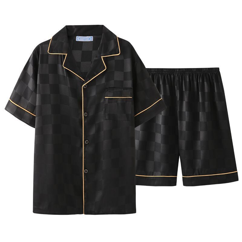 Pijamas de mujer de verano de seda de hielo de manga corta delgada de seda real de alto grado pata de gallo desgaste del hogar traje de hombre