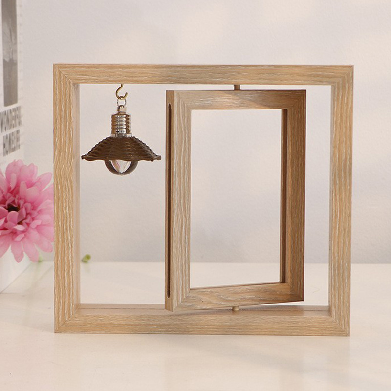 Cross-border creative double-sided rotating photo frame 67 inch wooden table personality floating photo album couple gift souvenir wholesale