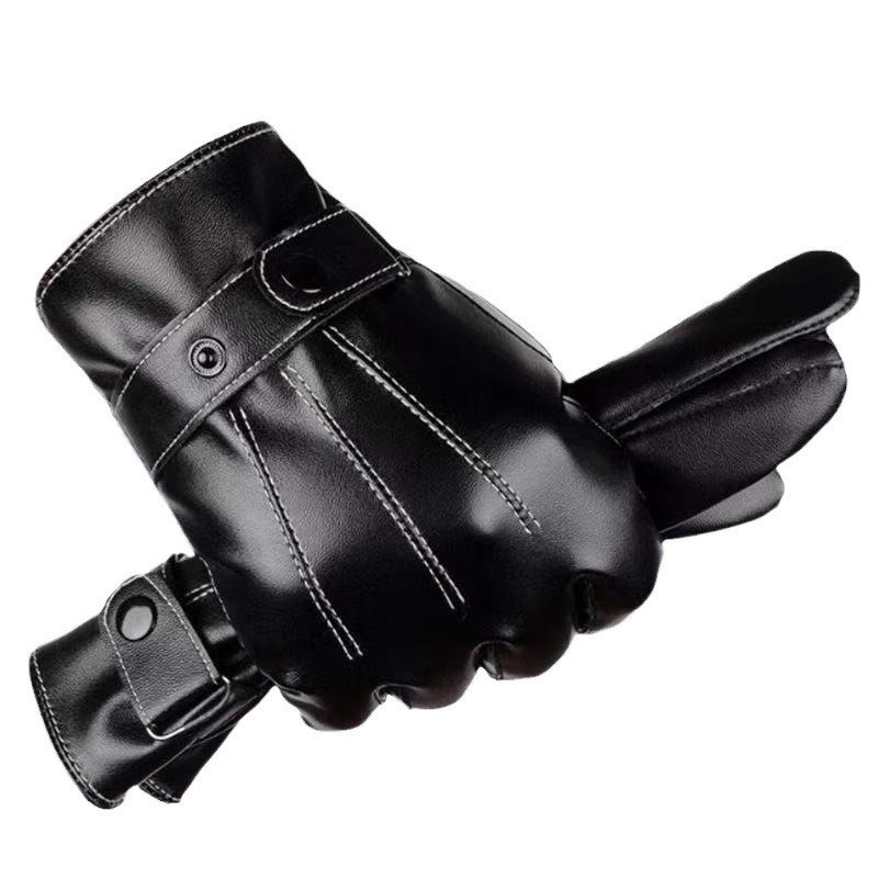 Winter Leather Gloves Universal Style Riding Thickened Fleece Warm Windproof Waterproof Touch Screen Electric Motorcycle Gloves