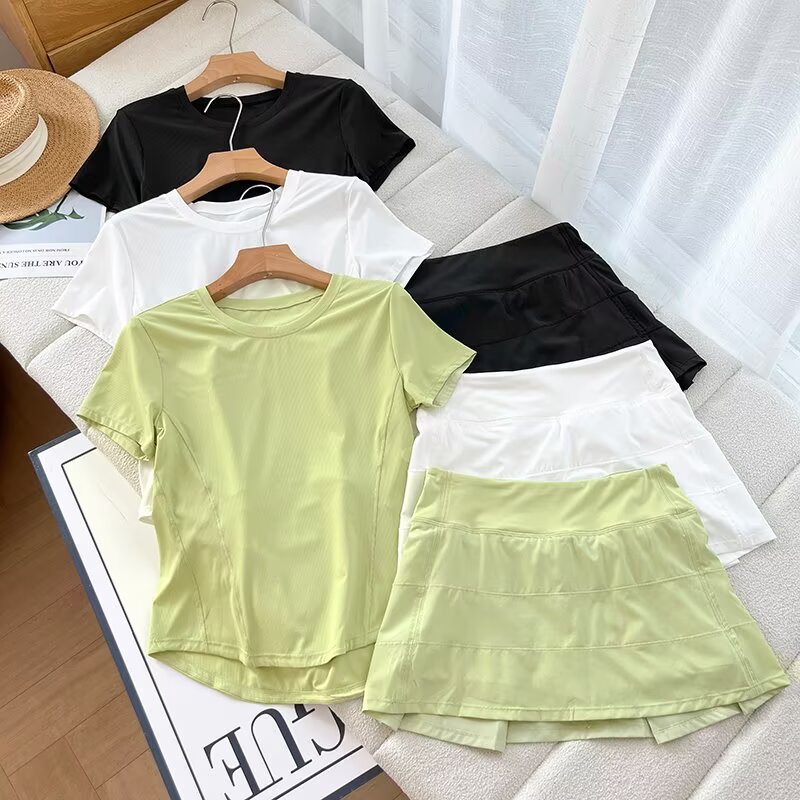 LU와 같은 스타일! 요가 스포츠 슈트 자외선 차단 슬리밍 속건 피트니스 슈트 스포츠 속건 반팔 드라이 슈트 여름