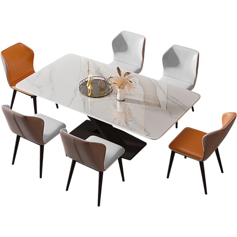 Bright Rock placa mesa de comedor y silla de combinación de luz de lujo nórdico rectangular Casa de comedor Zhuo moderno restaurante simple pequeño apartamento