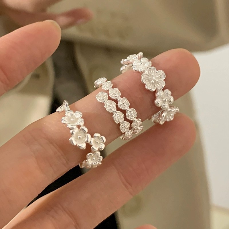 韓国 s925 スターリングシルバーフラワーリング女性のニッチシンプルなファッション韓国人差し指リング気質リングシルバーリングトレンド|undefined