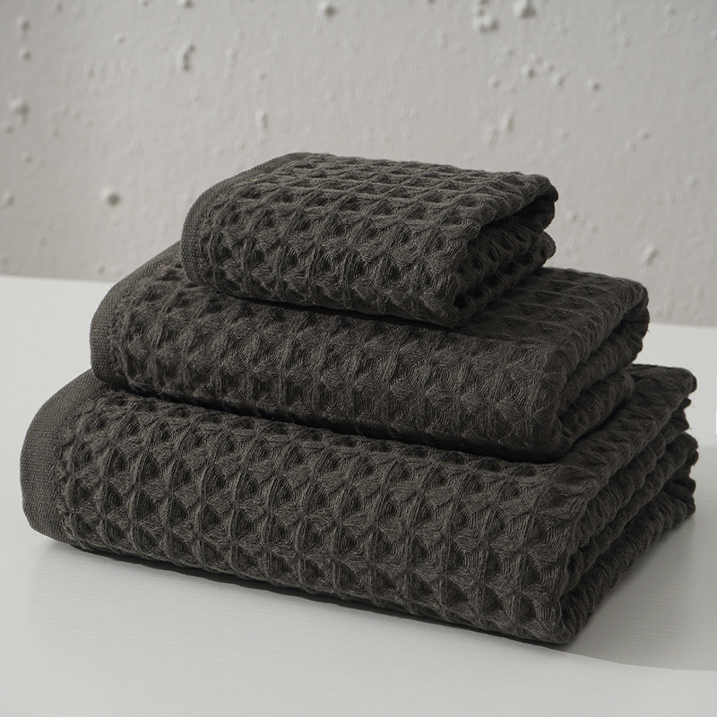 Cross-border pure cotton waffle towel set, skin-friendly gift, waffle towel, bath towel, square towel, cotton three-piece set
