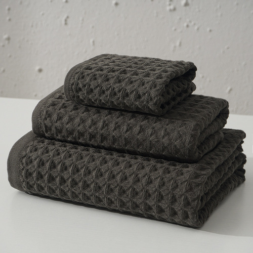 Cross-border pure cotton waffle towel set, skin-friendly gift, waffle towel, bath towel, square towel, cotton three-piece set