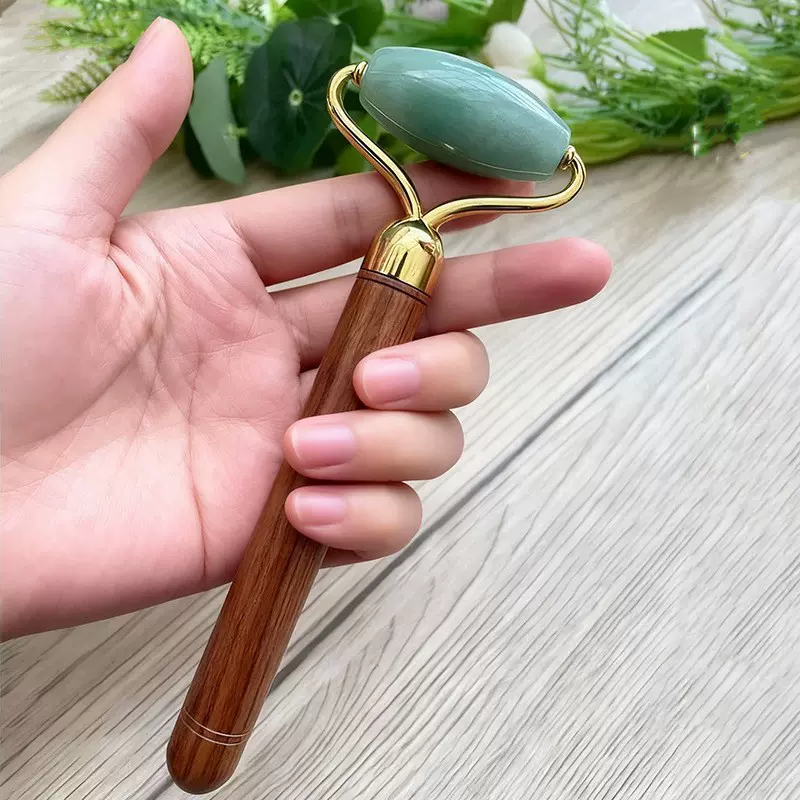 粉水晶瘦脸神器天然玉石推脸部按摩器美容仪滚轮式手动面部刮脸棒