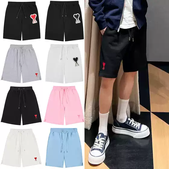 AMI CLAMS 5-Inch Casual Shorts for Men and Women, Summer New Arrival, Loose Fit Straight Leg with Embroidered Heart Detail, Casual Shorts