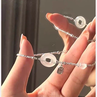 新款和田玉碎银几两手链女轻奢小众设计精致平安扣手环情人节礼物
