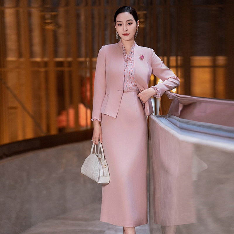 粉色时尚套装女2025秋季新款高档西装外套气质减龄连衣裙两件套裙|undefined