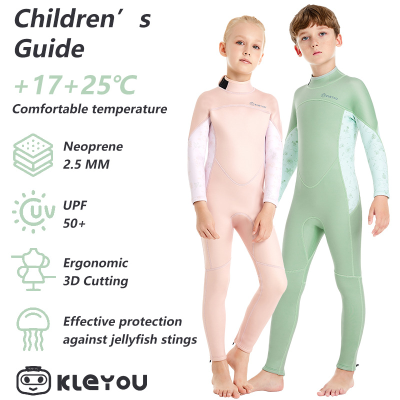 KLEYOU diving suit 2/3mm girls boys one-piece swimsuit warm long sleeve sunscreen surfing suit diving mother suit