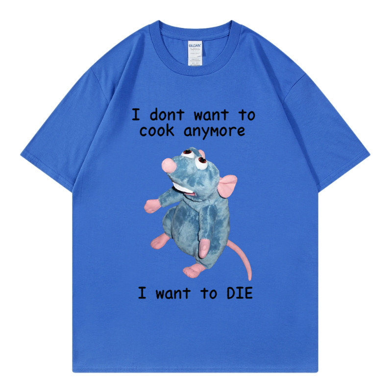 T-shirt en pur coton marque de mode sport nouveaux hommes ample col rond imprimé souris je ne veux pas cuisiner à nouveau T-shirt_voghion.com
