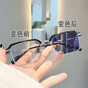 Anti-blue light discoloration myopia glasses boys handsome big face square glasses frame decorative flat glasses student female trend
