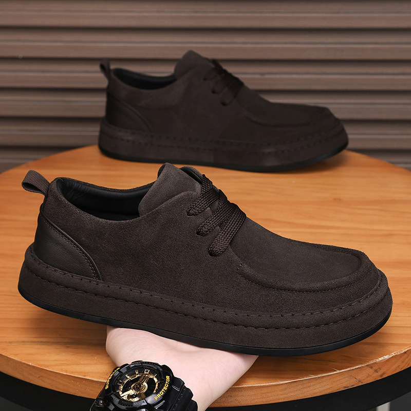 秋季男鞋2025新款翻毛皮复古棕色皮鞋工作上班休闲软底运动豆豆鞋