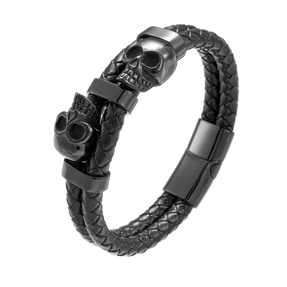 Geometric Pattern Hip-Hop Geometric Stainless Steel Pu Leather Plating Men's Bracelets Men Cord & Leather Bracelets