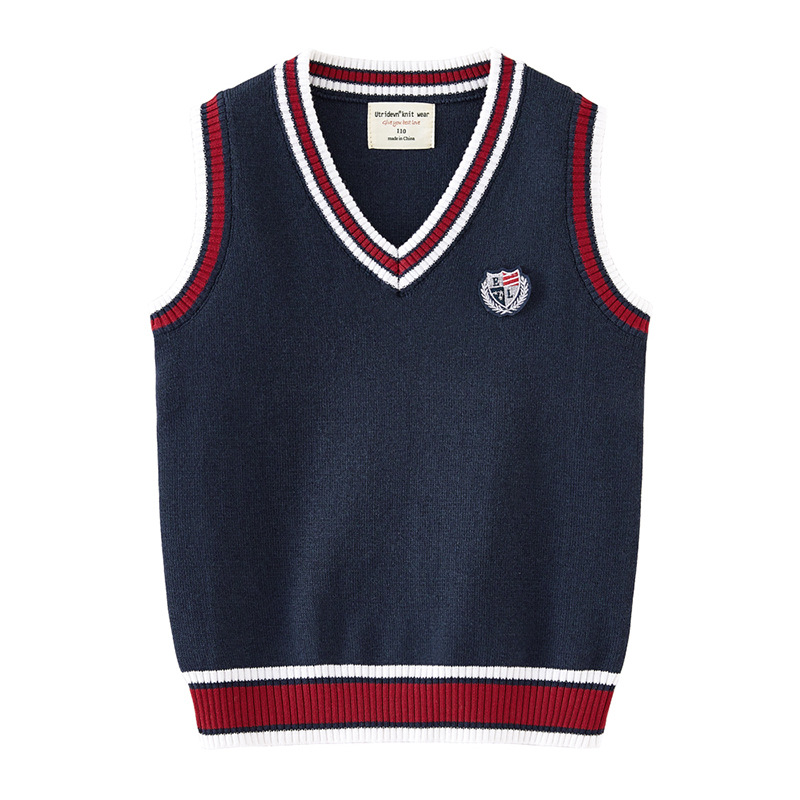 Estilo universitario contraste color suéter para niños suéter chico estudiante uniforme escolar medio y grande niñas chaleco de punto al por mayor