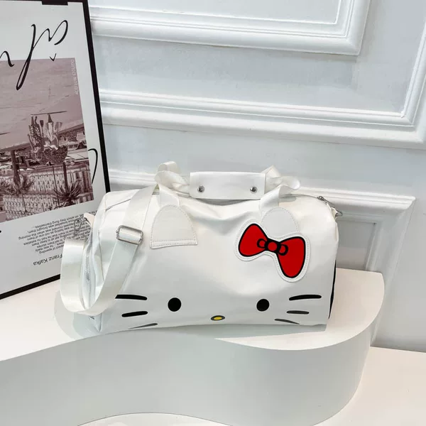 HelloKitty Cartoon Cute Large Bag Shoulder Bow Hello Kitty Portable Gym Bag Crossbody Travel Bag