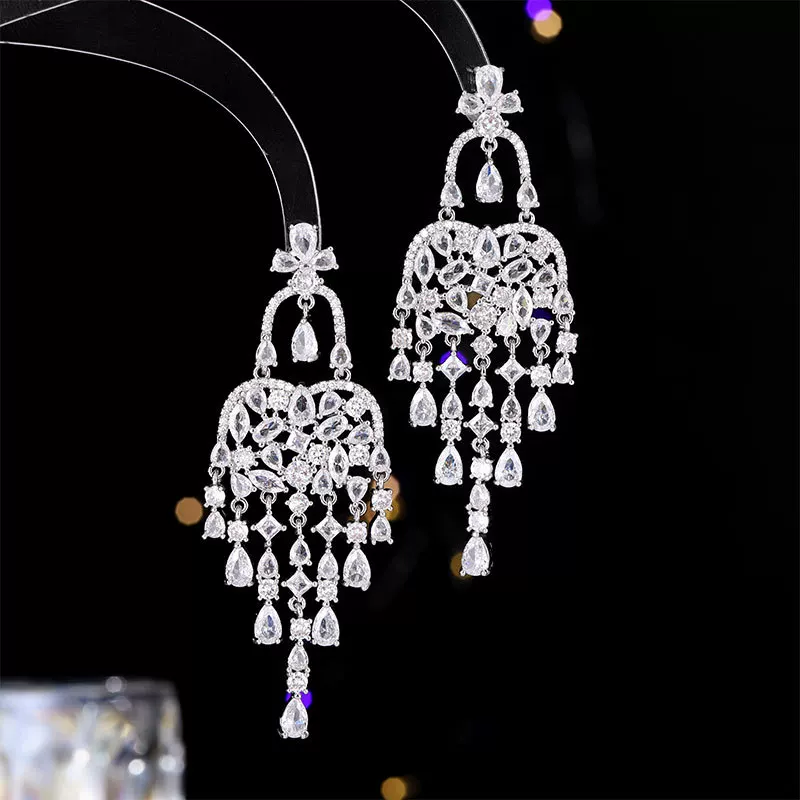 Подвесные серьги с cubic zirconia, европейский городской стиль, светильник люстра, легкий вес 0.01 кг