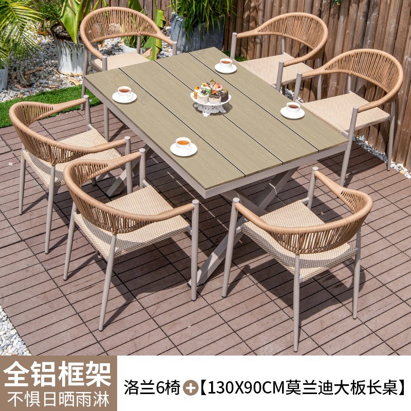 Mesas y sillas al aire libre patio de madera de plástico terraza jardín silla de mimbre balcón madera anticorrosiva al aire libre mesa de comedor de ocio combinación de ratán