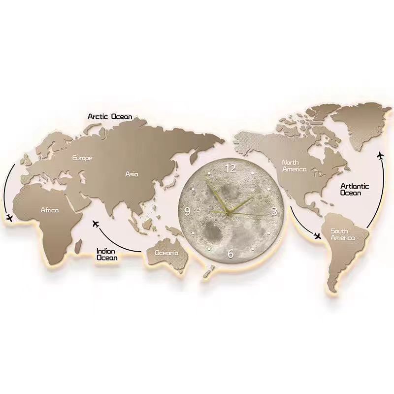 Mapa simple pintura decorativa de la sala de estar moderna luz lujo atmósfera sofá de oficina fondo pintura de pared con reloj pintura de lámpara