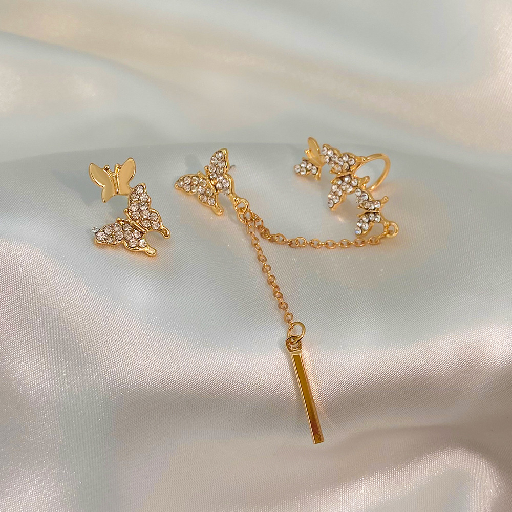 Alloy Material Tassel, Butterfly Pattern Women'S Gender Wholesale Jewelry Fashion Tassel Butterfly Alloy Rhinestones Inlay Earrings