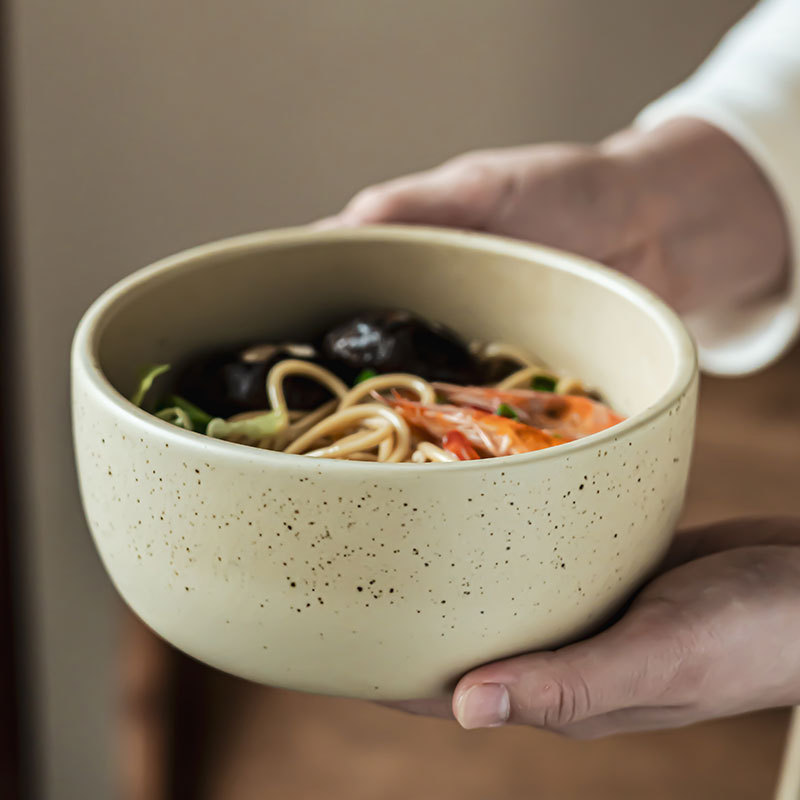 Tacos de ensalada de cerámica brillante de estilo japonés, tazón de fideos más grueso, tazón de cubiertos domésticos, tazón de desayuno retro, tazón de verduras, tazón de sopa