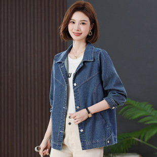 休闲女式牛仔服外套加肥加大码中老年妈妈女装2024秋一件代发7119