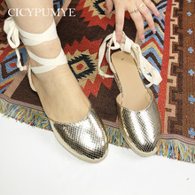 跨境欧美坡跟凉鞋女厚底包头草编凉拖鞋春秋系带高跟单鞋