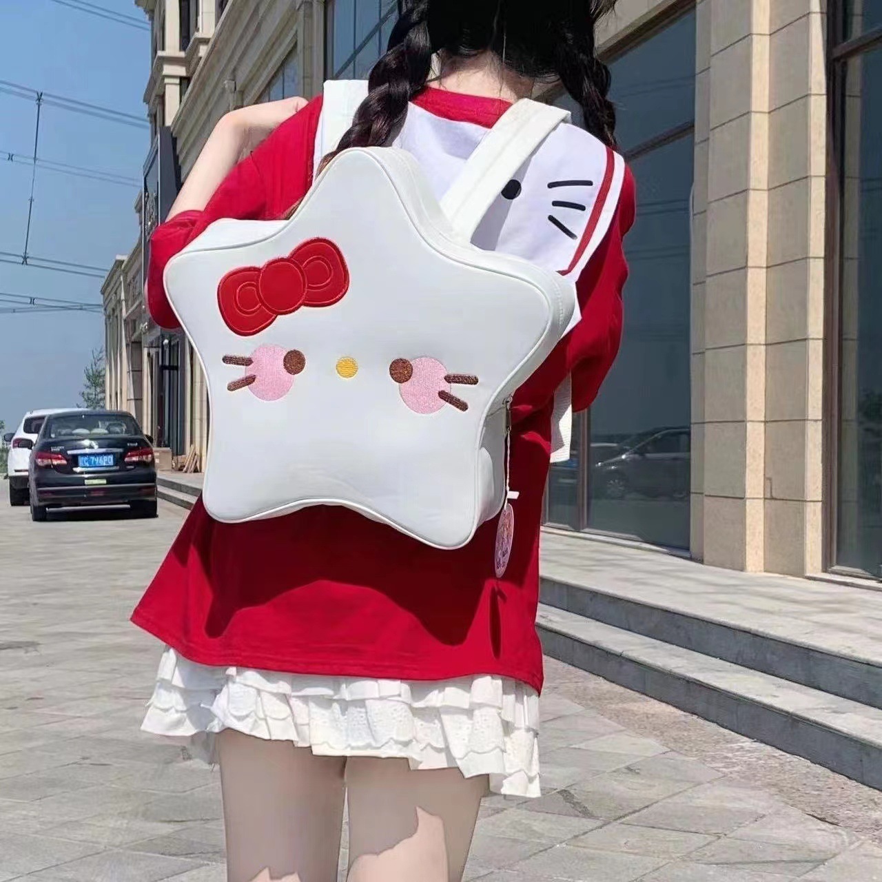 KULOMI 일본 스타일 귀여운 창조적 인 제이드 구이 개 다섯개 별 대용량 PU 배낭 달콤한 뜨거운 소녀 스타일 KULOMI 여성