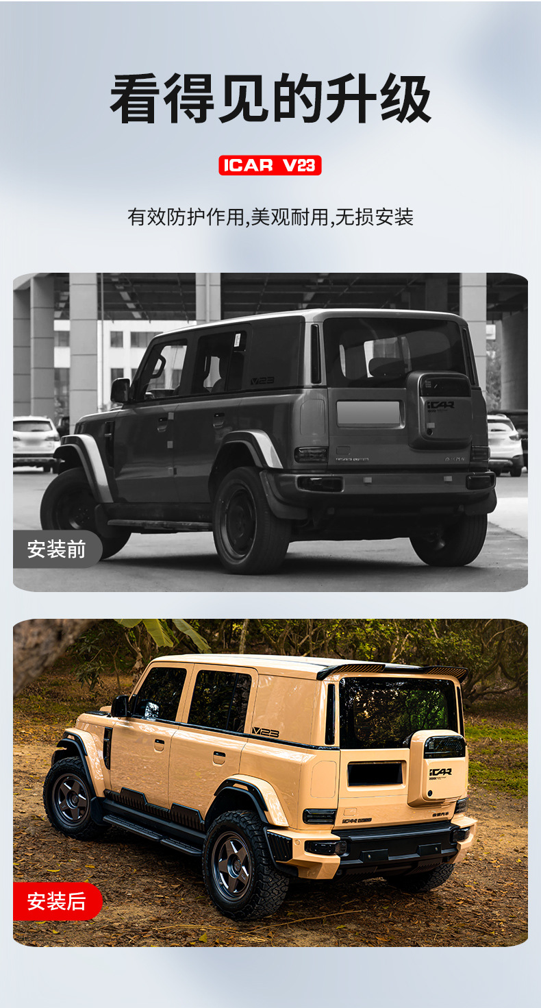 Chery ICAR V23 exterior kit, front and rear bumpers, side skirts, rear spoiler, front grille, light cavalry body kit, custom modification accessories